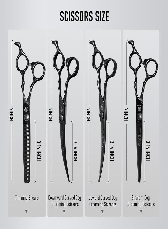 Purple Dragon Dog Grooming Scissors Set - Thinning, Straight, Up & Down Curved Scissors and Comb, 7 Inch Black Shears with Adjustable Screw for Dogs and Cats - Image 2